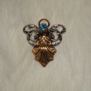 Angel Pin Brooch with Blue Jewel
